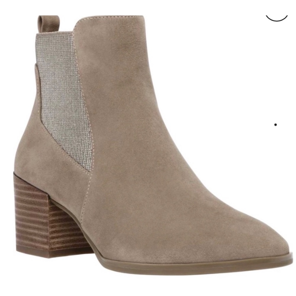 Anne Klein Women's Metallic Taupe Suede Parson Chelsea Booties Size 10M NEW